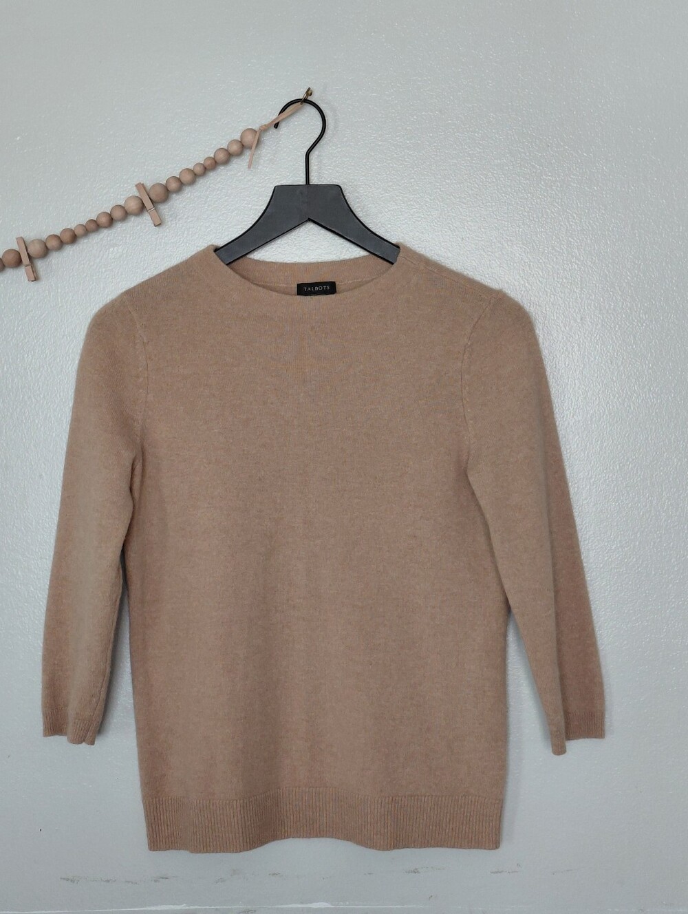 Talbots Camel 100% Pure Cashmere Crewneck Sweater Three Quarter Sleeve M